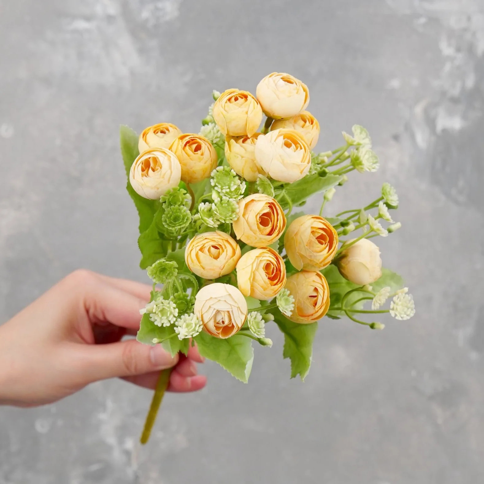 15 Heads Mini Rose Small Bouquet – Yellow | Artificial Flower | Home Decoration