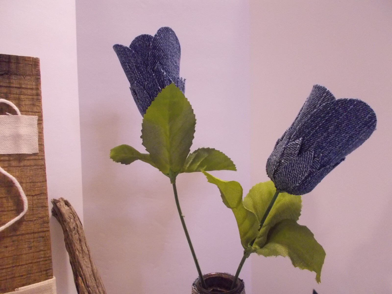 Denim Jeans Seams Bottle Vase Farmhouse Wall Pocket Denim Decor Boho Cottage