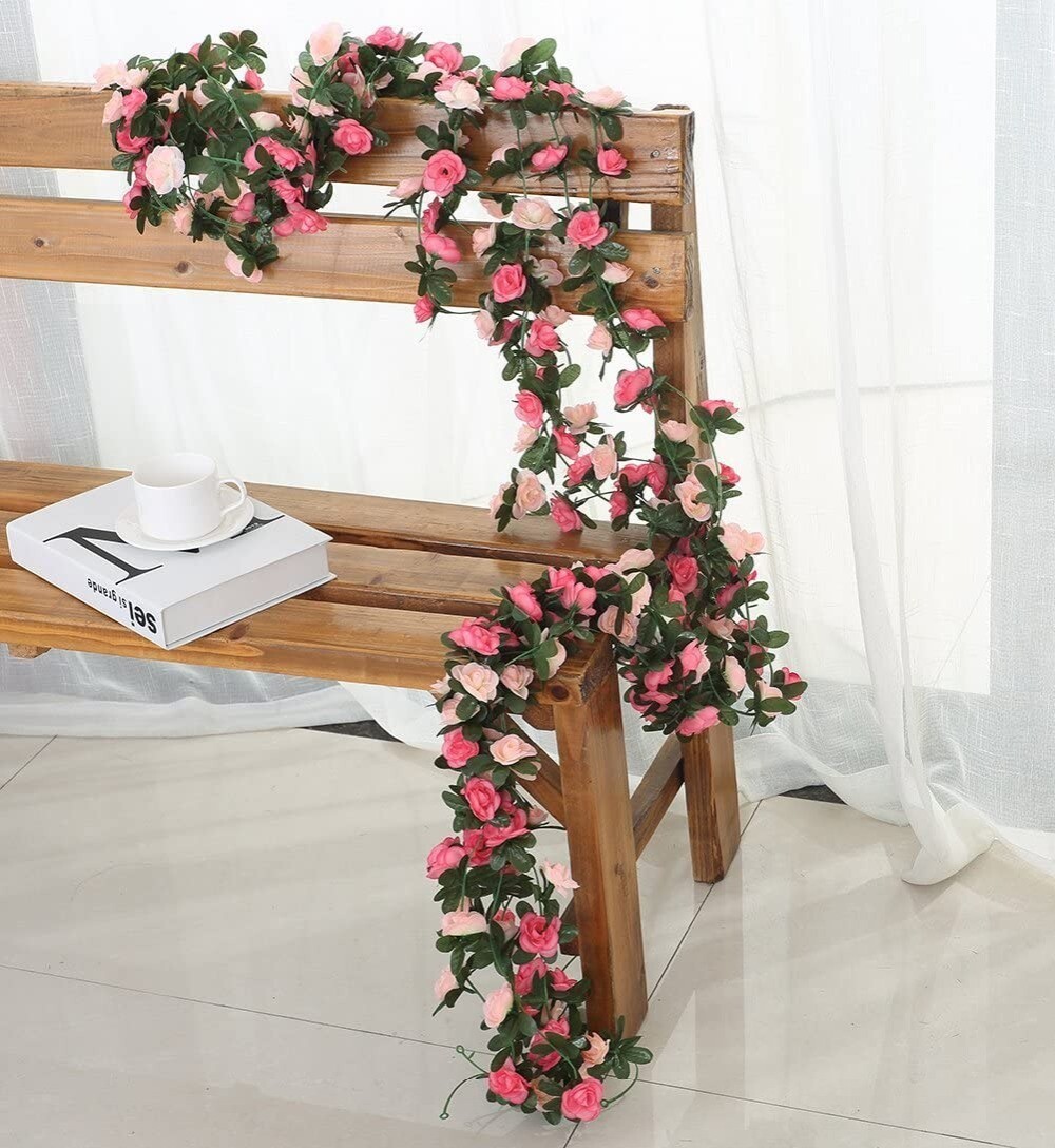 2 Pack Artificial Rose Vine Cherry Blossom Garland Flower Hanging Wedding Party