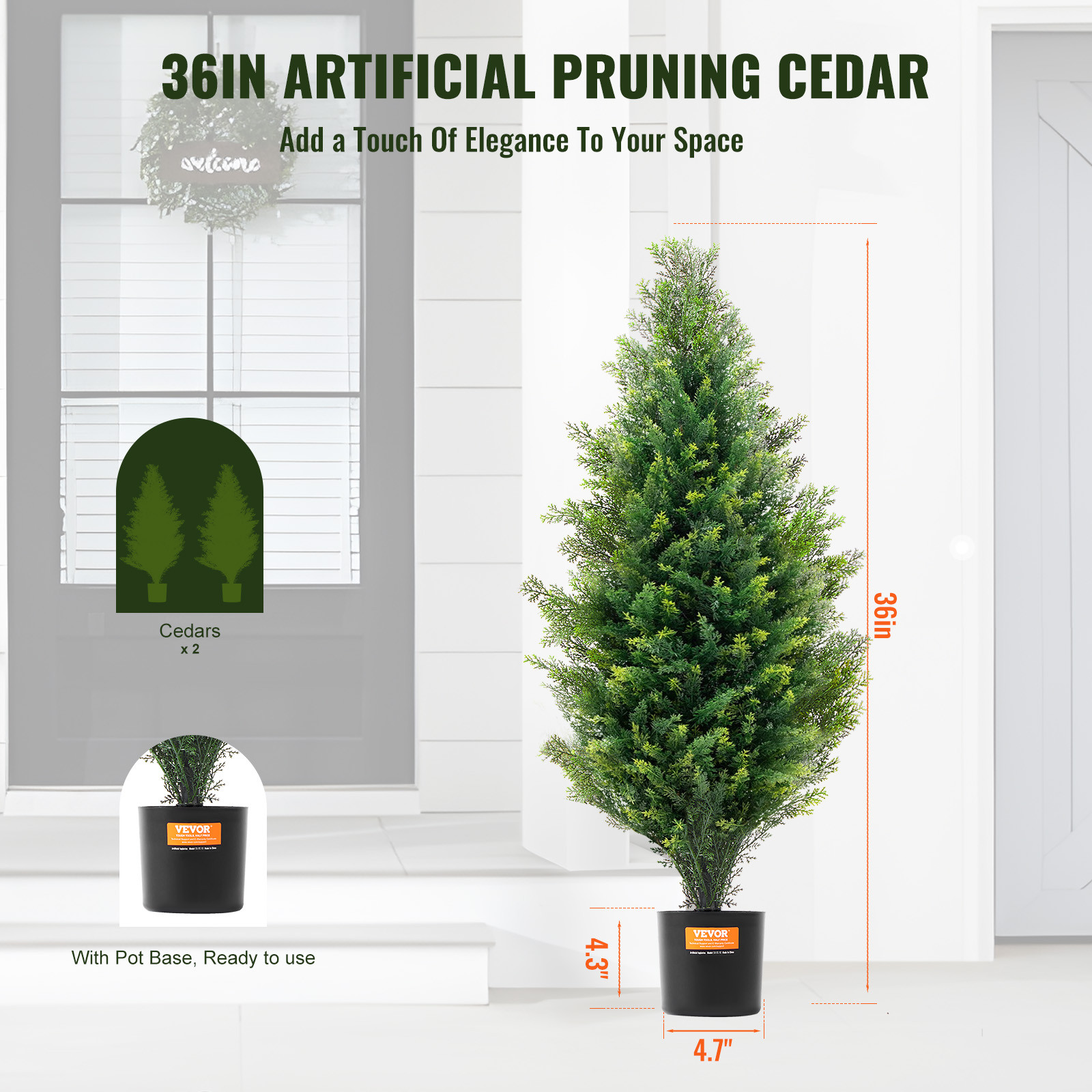 VEVOR 2 Pack 3′ Artificial Cedar Topiary Tree Faux Plant UV Decor In/Outdoor
