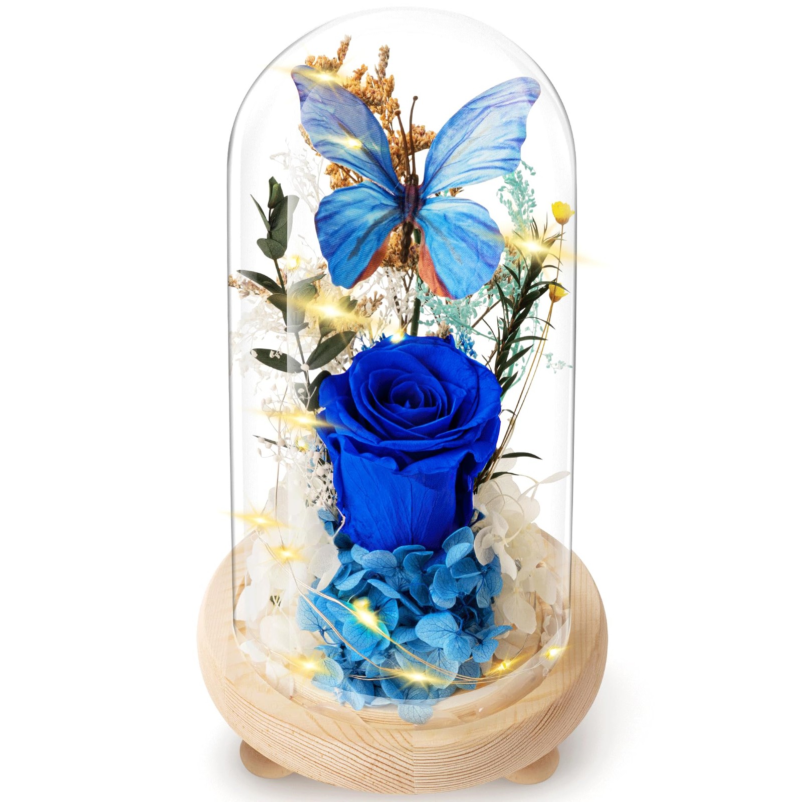 Forever Flowers Preserved Roses with Light in Glass Dome, Romantic Gifts for Mom