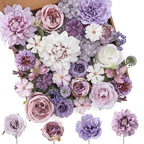 Purple Silk Flower Combo – Dahlia & Roses Mix for DIY Wedding Bouquets, Baby Sho