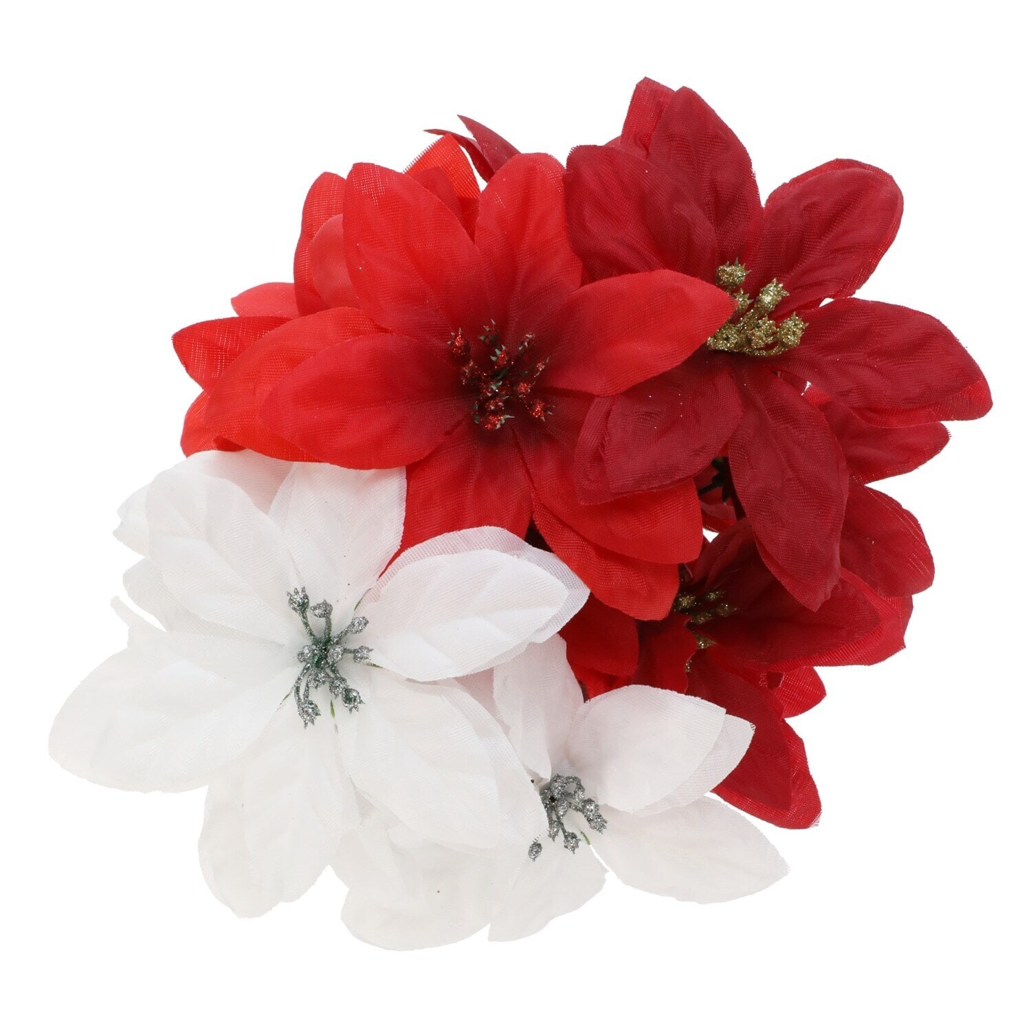 NEW Holiday Poinsettias Artificial Christmas Flowers 3 Pcs Poinsettia 16″ 7-stem