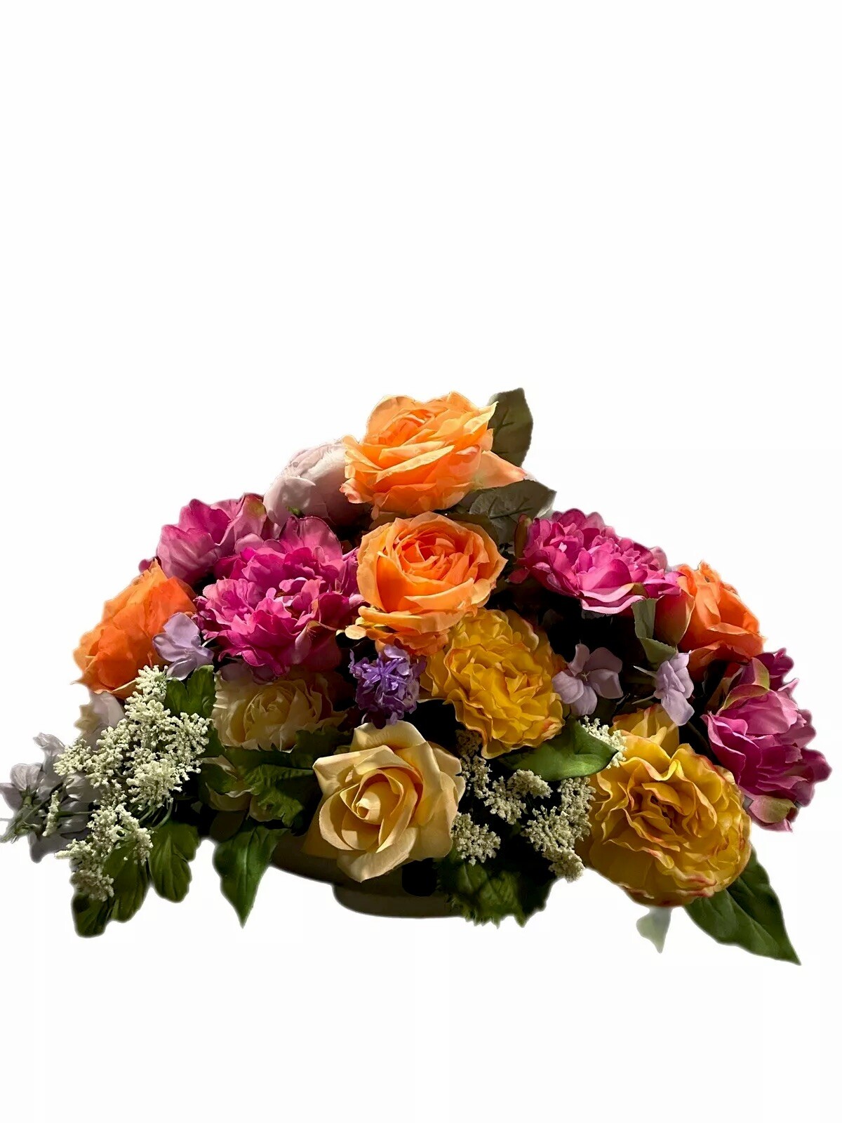 Spring Floral Arrangement Peony Rose Hydrangea Mix Floral White Oval Planter