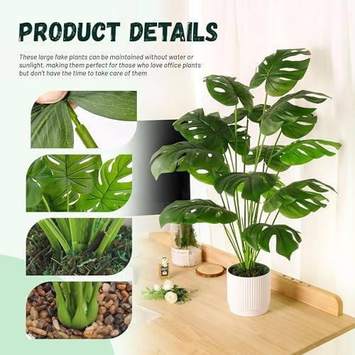 28″ Fake Plants Large Artificial Monstera Faux Potted Plants 28″-WHITE 1