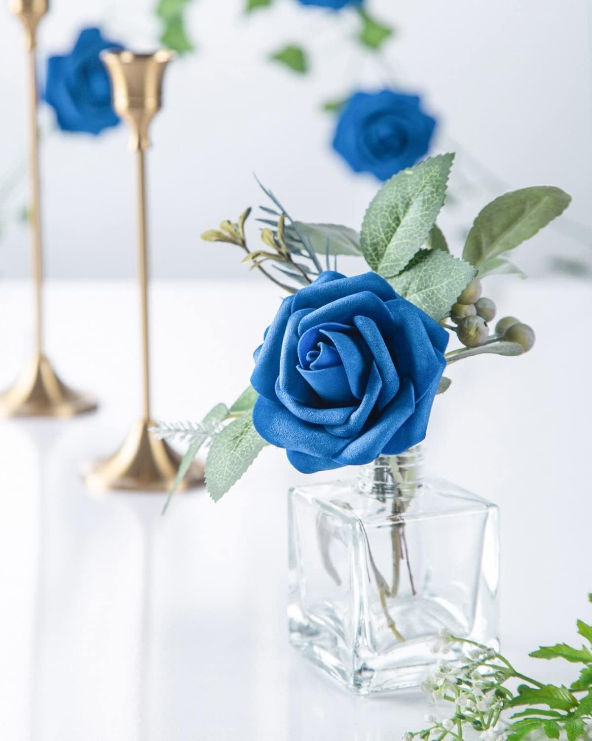 25 Royal Blue Artificial Roses – Eco-Friendly Foam Flowers for DIY Weddings