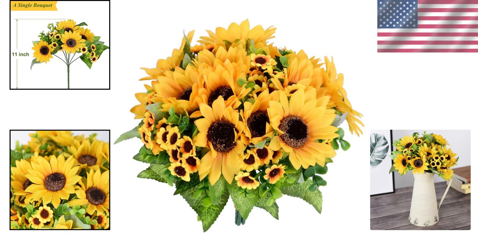Realistic Artificial Sunflower Vases – Set of 2 for Bright Indoor/Outdoor Decor