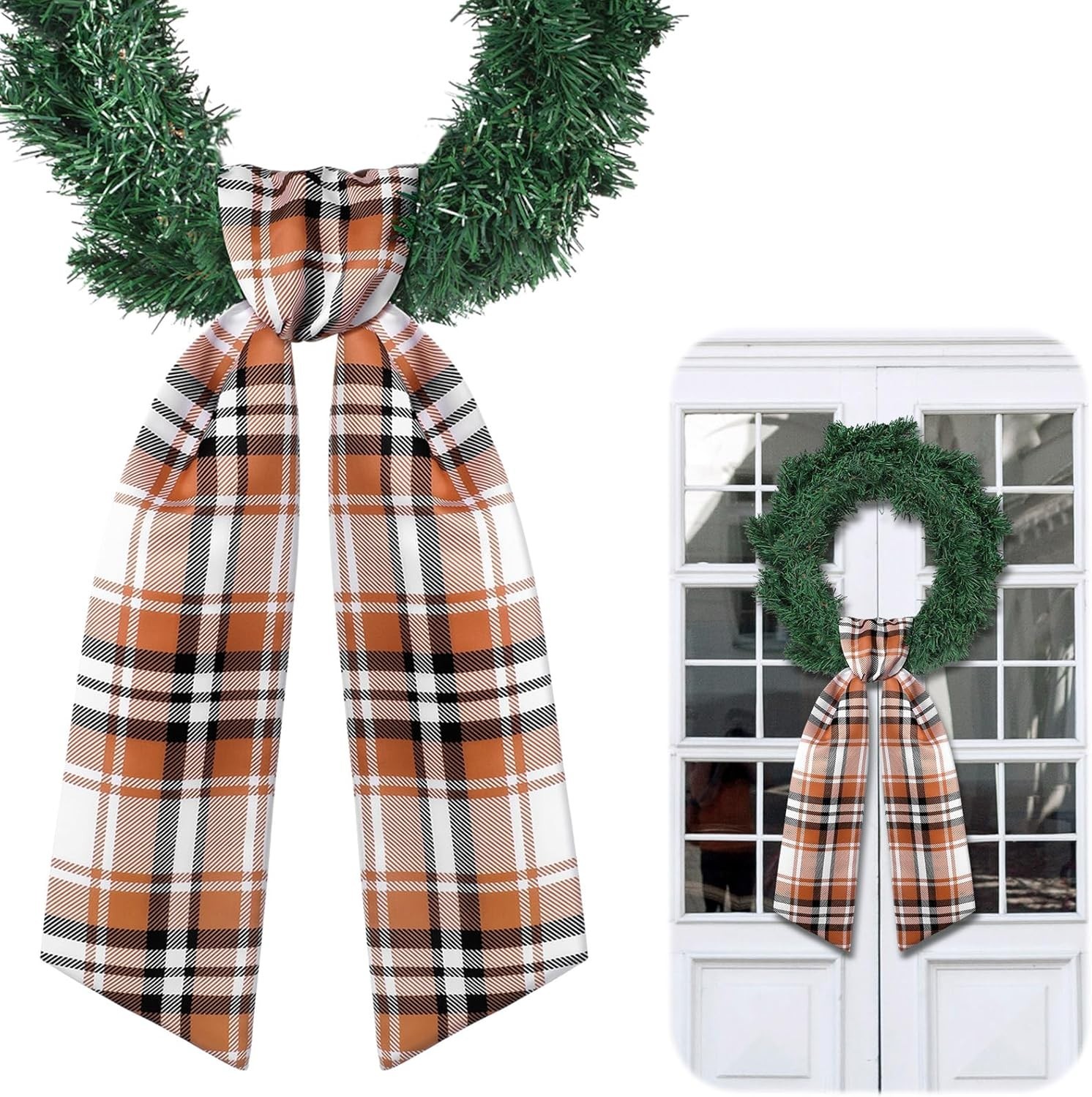 Multicolor Satin Wreath Sash – Elegant Fall Plaid for All Seasons, 56″ Length