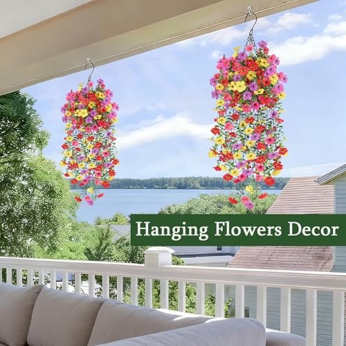 Artificial Flowers for Outdoors, UV Resistant 2 Bundles Fake 2PCS Mix Colors1