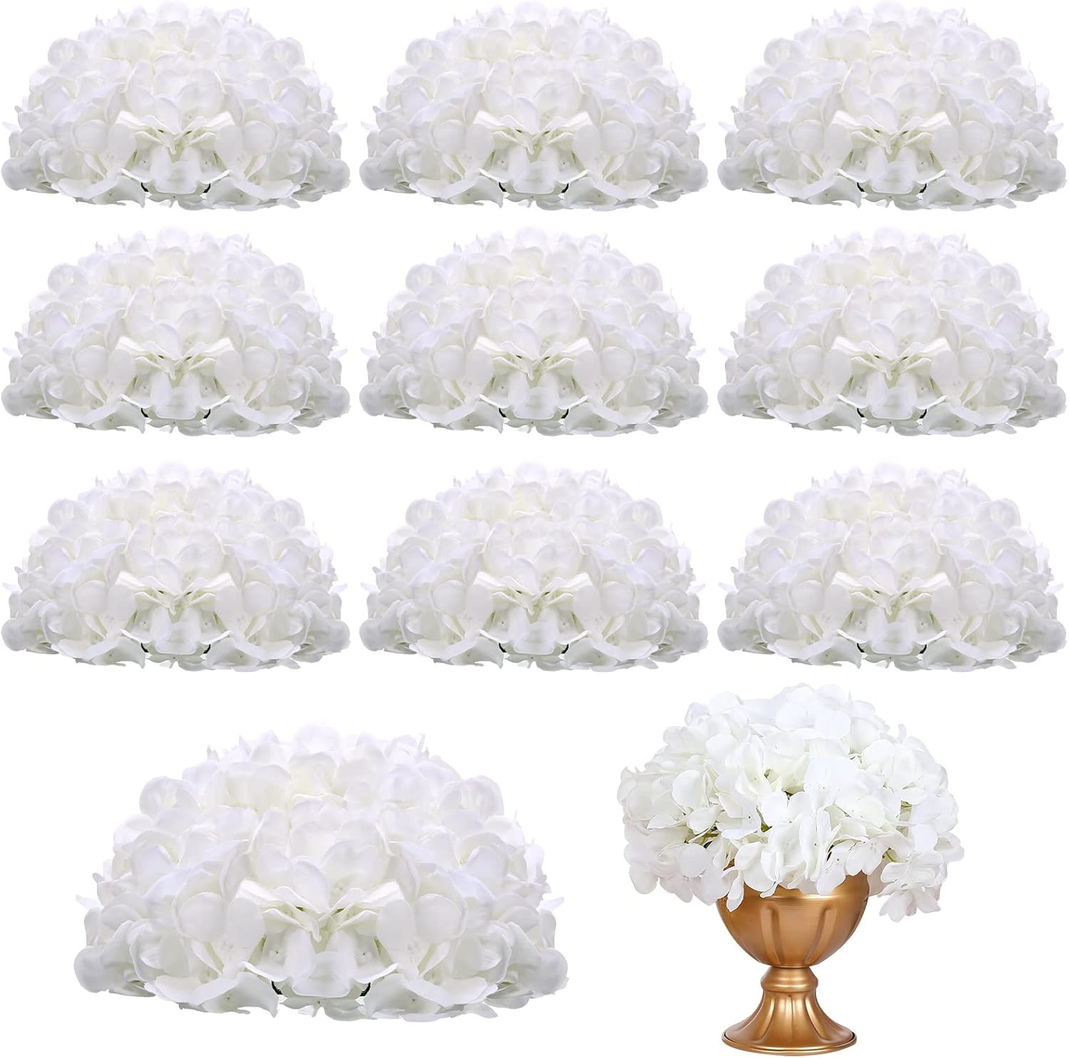 10 Pcs White Silk Hydrangea Flowers for Wedding & Home Decor
