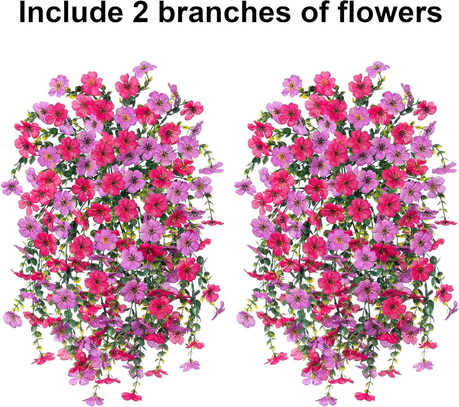 Artificial Faux Hanging Flowers Plants for Outdoor Decor, 2 PCS Outside Fake