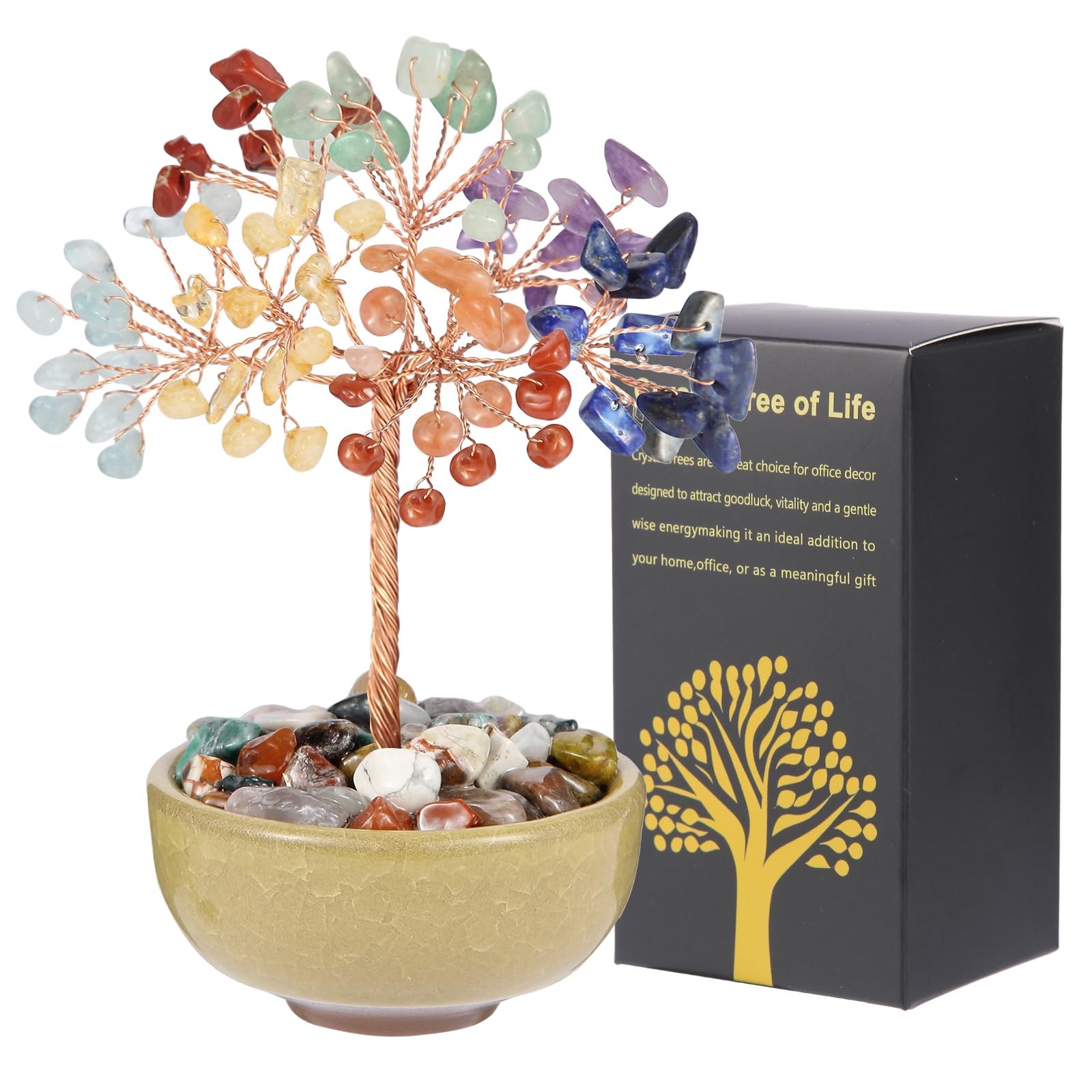 7 Chakra Crystal Tree with Ceramic Base,Natural Gemstone Feng Shui Money Tree…