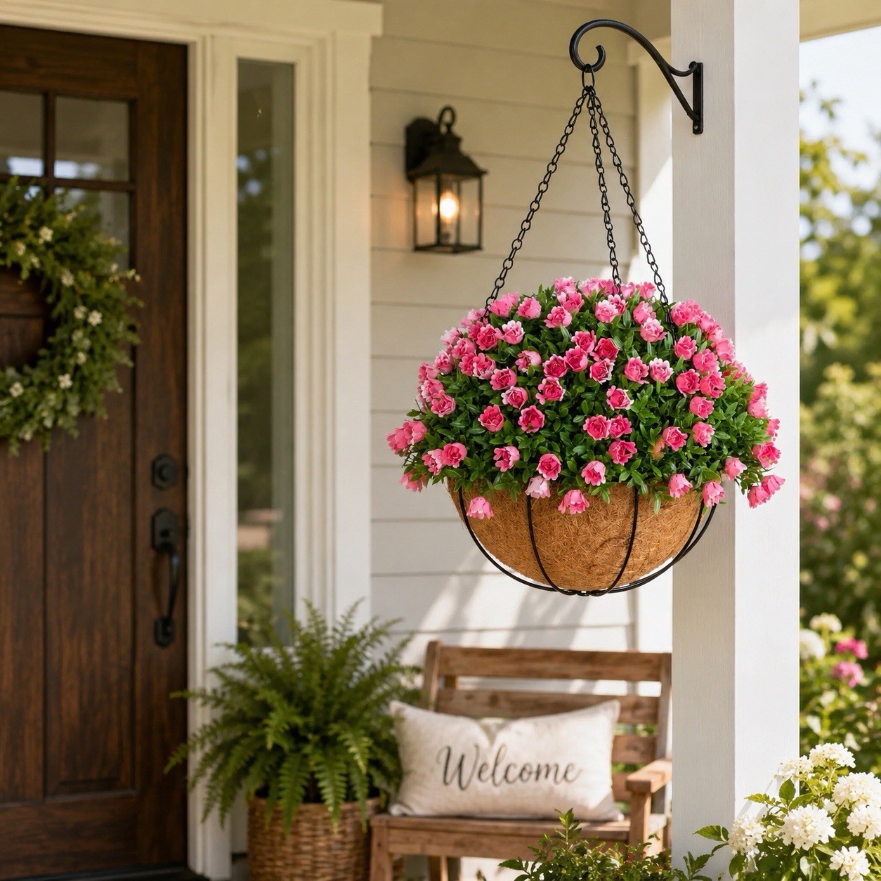 19” UV Resistant Artificial Mini Rose Hanging Basket Indoor/Outdoor