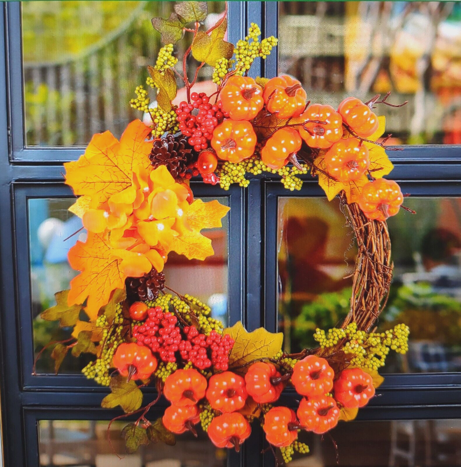 Artificial Autumn Fall Wreath for Front Door or Porch, Pumpkin