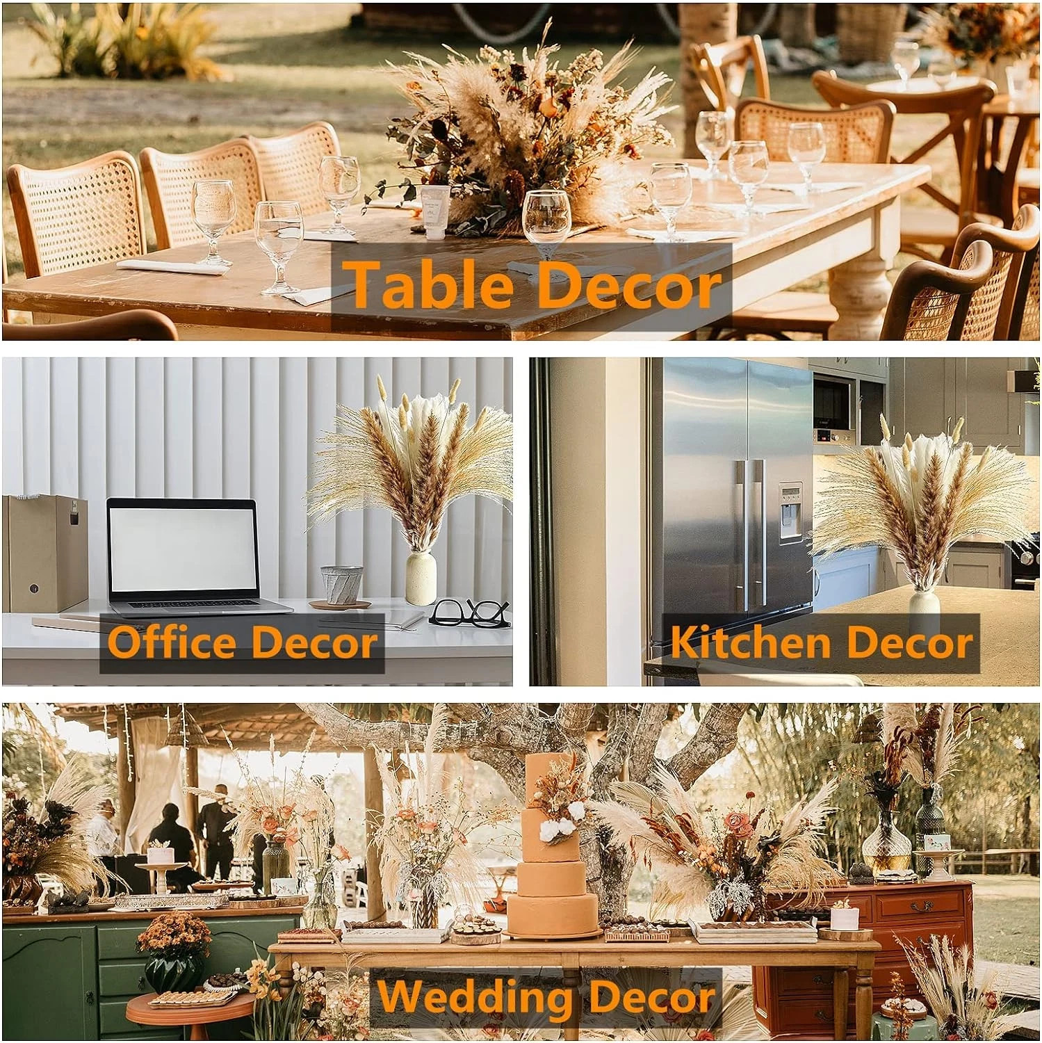 110 PCS of Boho Pampas Grass Decor, Naturally Dried Pompas, Bunny Tails Dried Fl