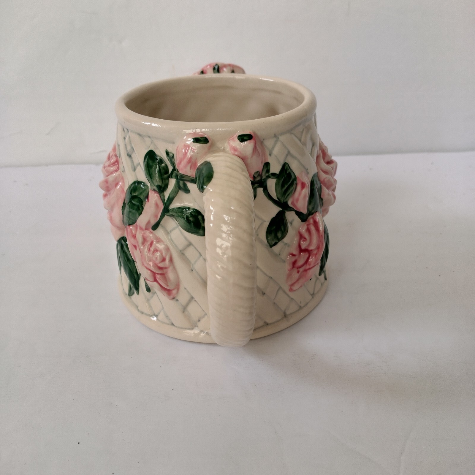 VTG 1996 H. BeaugArt Designs Ceramic Watering Can Planter Pink Roses Flowers Inc