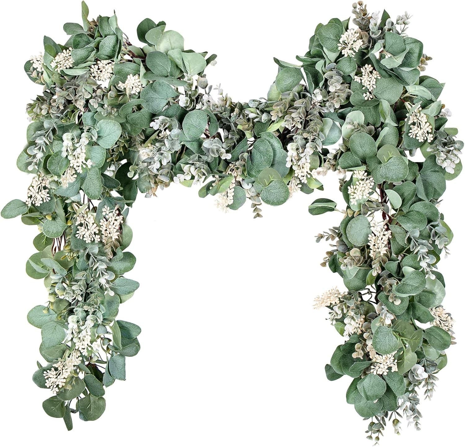 Eucalyptus Garland 6.56 Ft Lush Silver Dollar Leaves Boxwood Artificial Faux