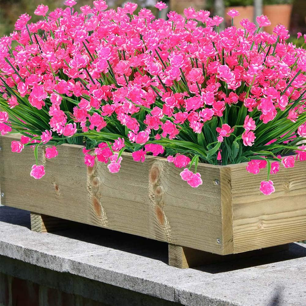 8 Bundles Outdoor Artificial Fake Flowers UV Resistant Shrubs Plants, Faux Plast