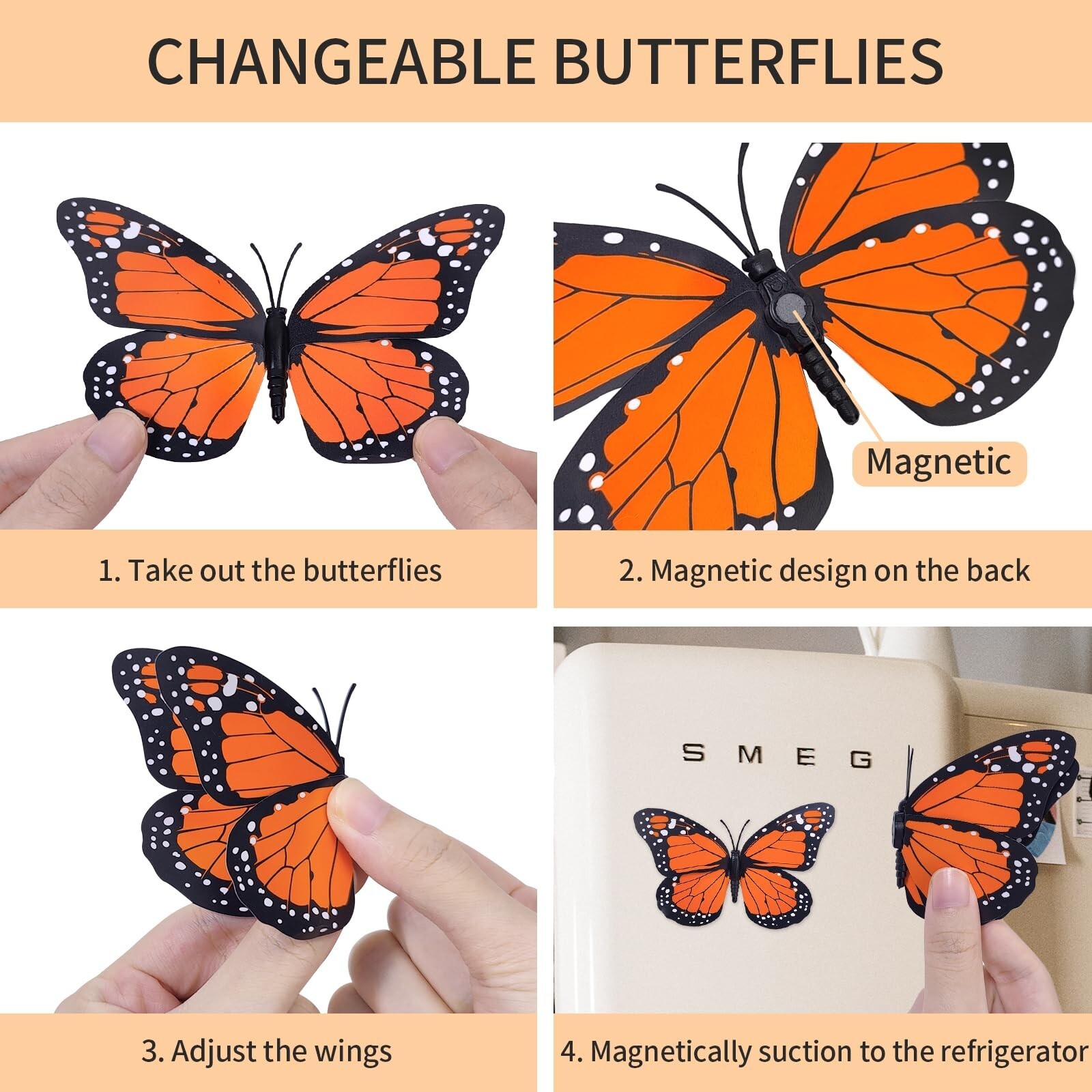 10PCS Exquisite Monarch Butterfly Decorations, Premium Artificial Orange Mona…