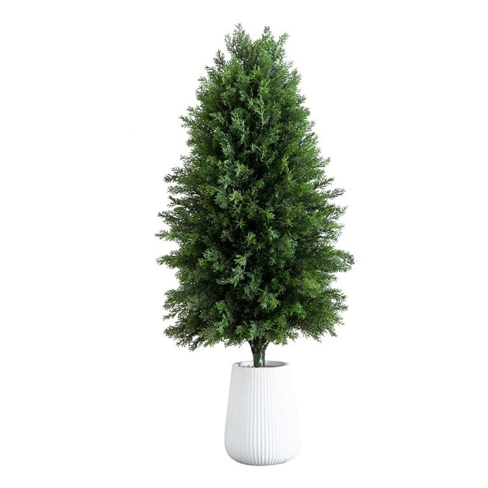 Nearly Natural 3ft UV Resistant Cedar Tree in White Planter in Green