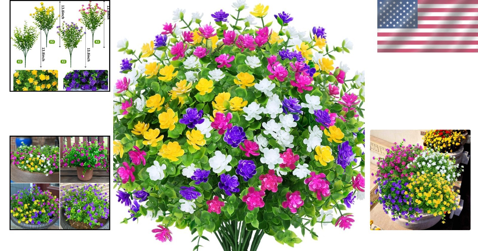8 Bundles of UV Resistant Boxwood Faux Flowers for -Round Outdoor Decor