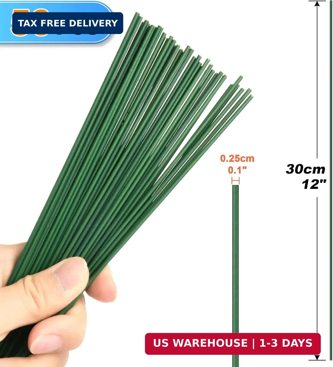 Cosmos Pack of 50 Pcs Dark Green Floral Plant Stakes Artificial Flower Stub Stem