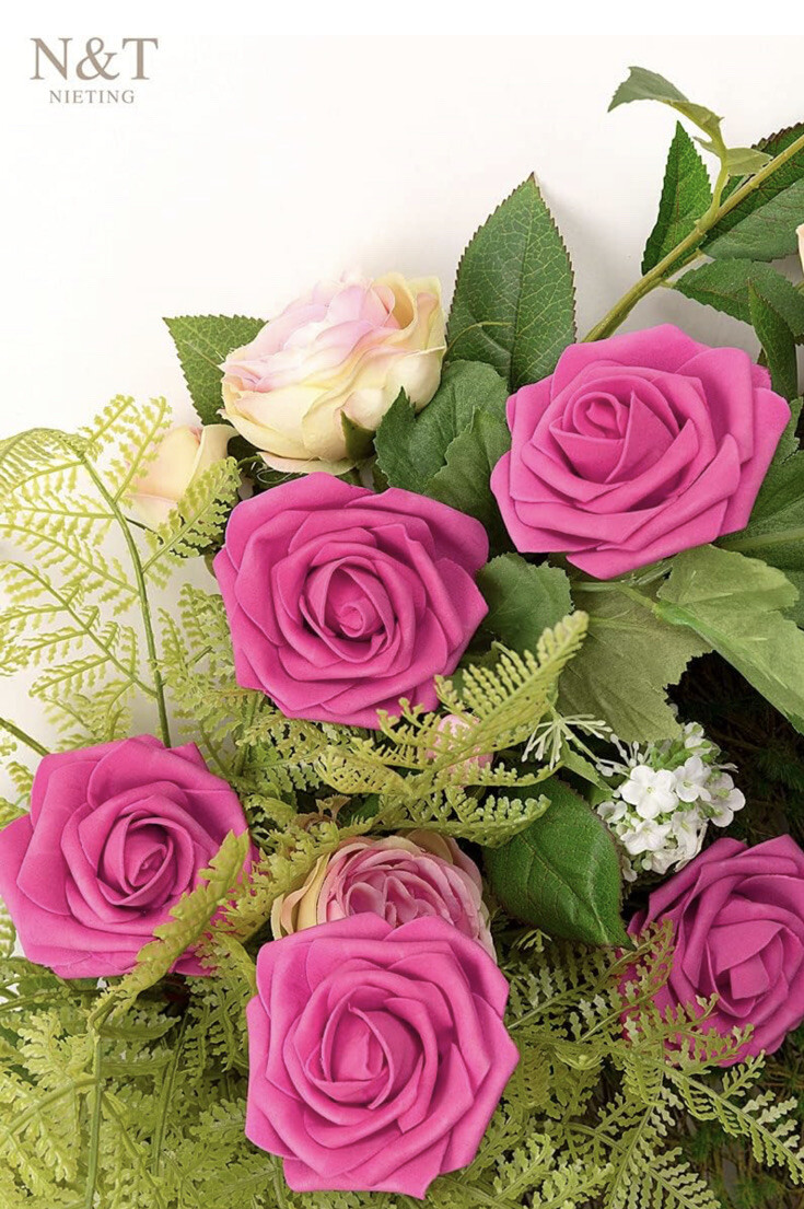 N&T NIETING Artificial Flowers Roses 50pcs Fake Flowers with Stem for DIY