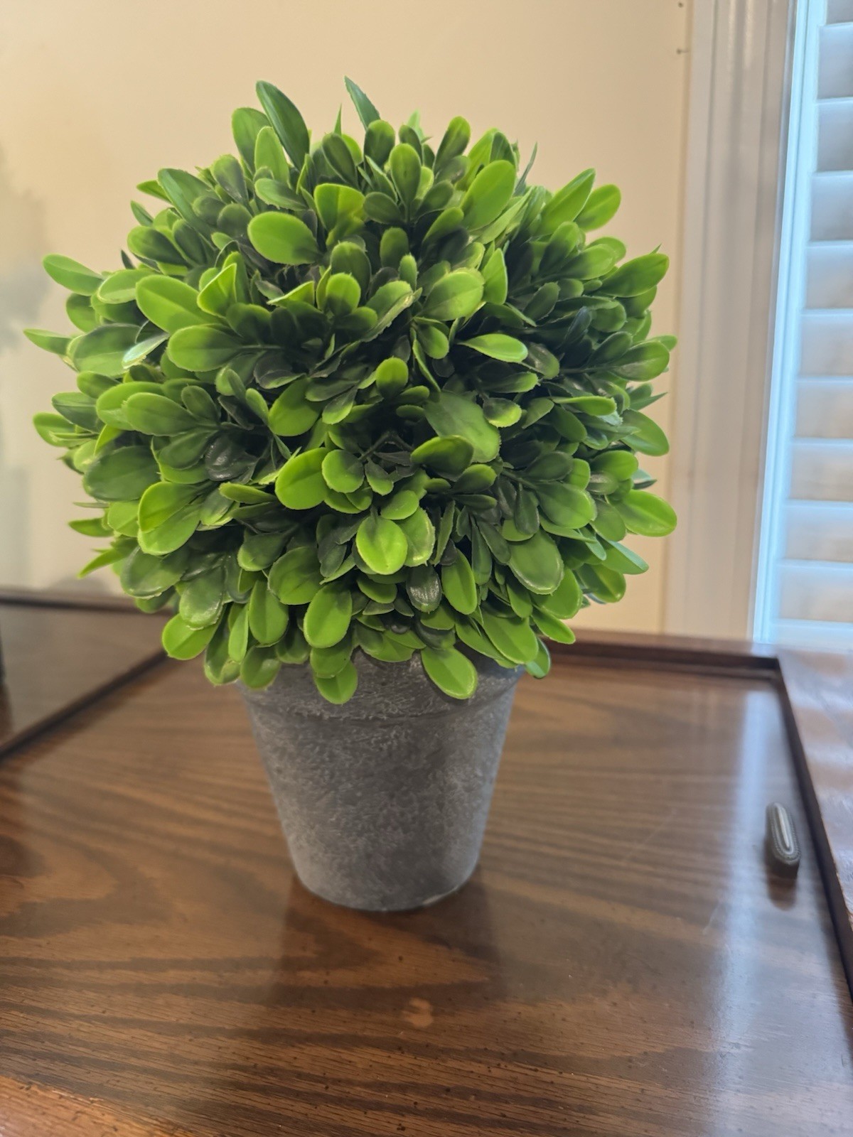 Artificial Boxwood Ball Topiary Potted Plant, Green with Gray Pot