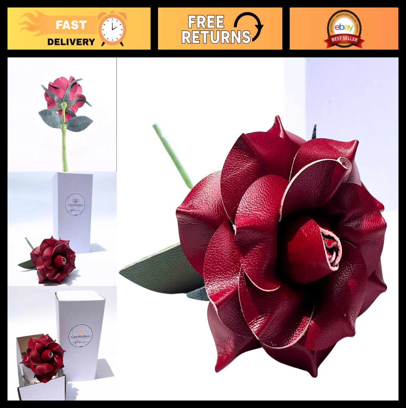 Handmade Leather Rose Gift – Genuine Flower for 3rd Anniversary, Valentine’s Day