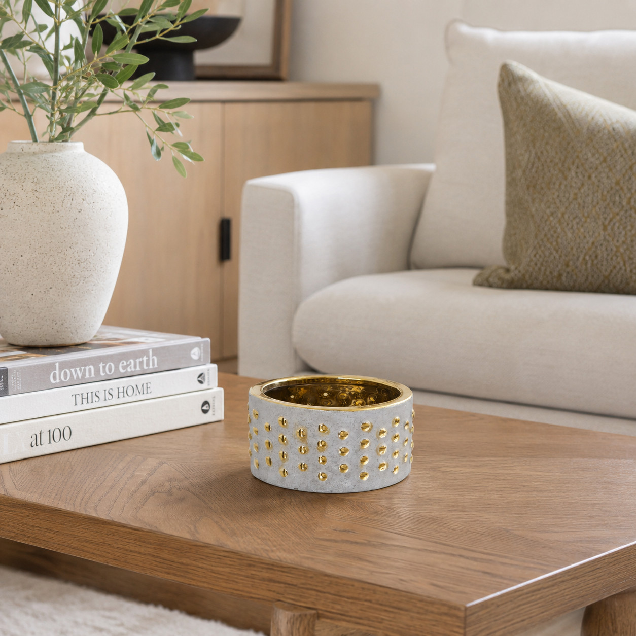 6.75″ Regal Stone Hobnail Planter with Gold Accents