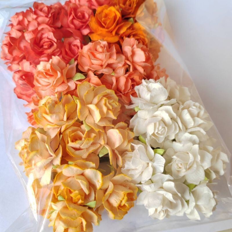 50 Mix Orange Tone Artificial Flowers Rose Flower Paper Flower size 30-35 mm
