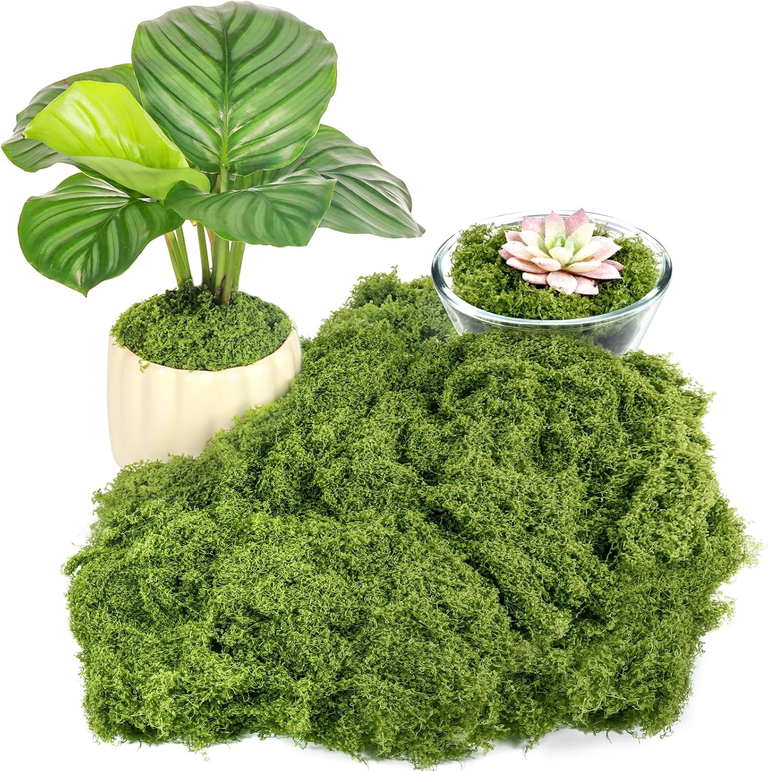 Fake Green Moss for Plants Indoor, 5.3OZ Artificial Moss for Potted Plants Decor