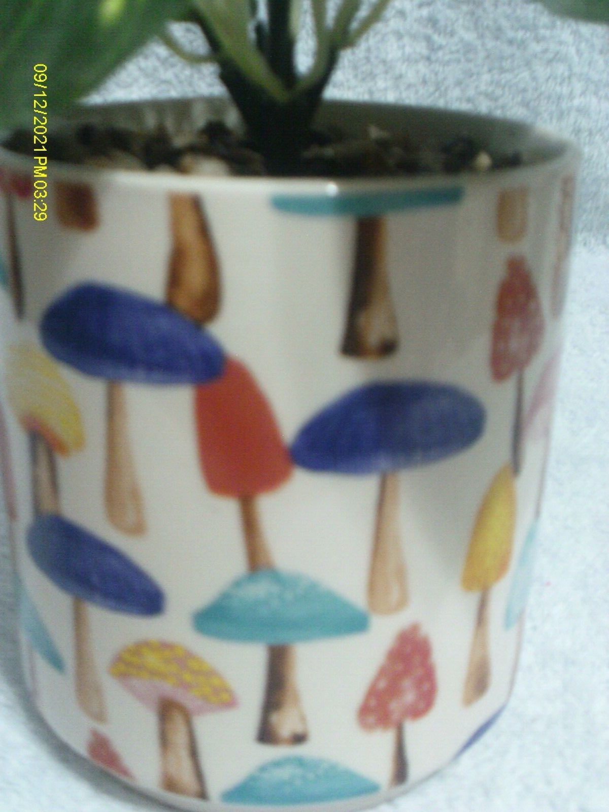 Faux Plant In Ceramic Mushroom Pot With Stones Approx. 9″ Tall