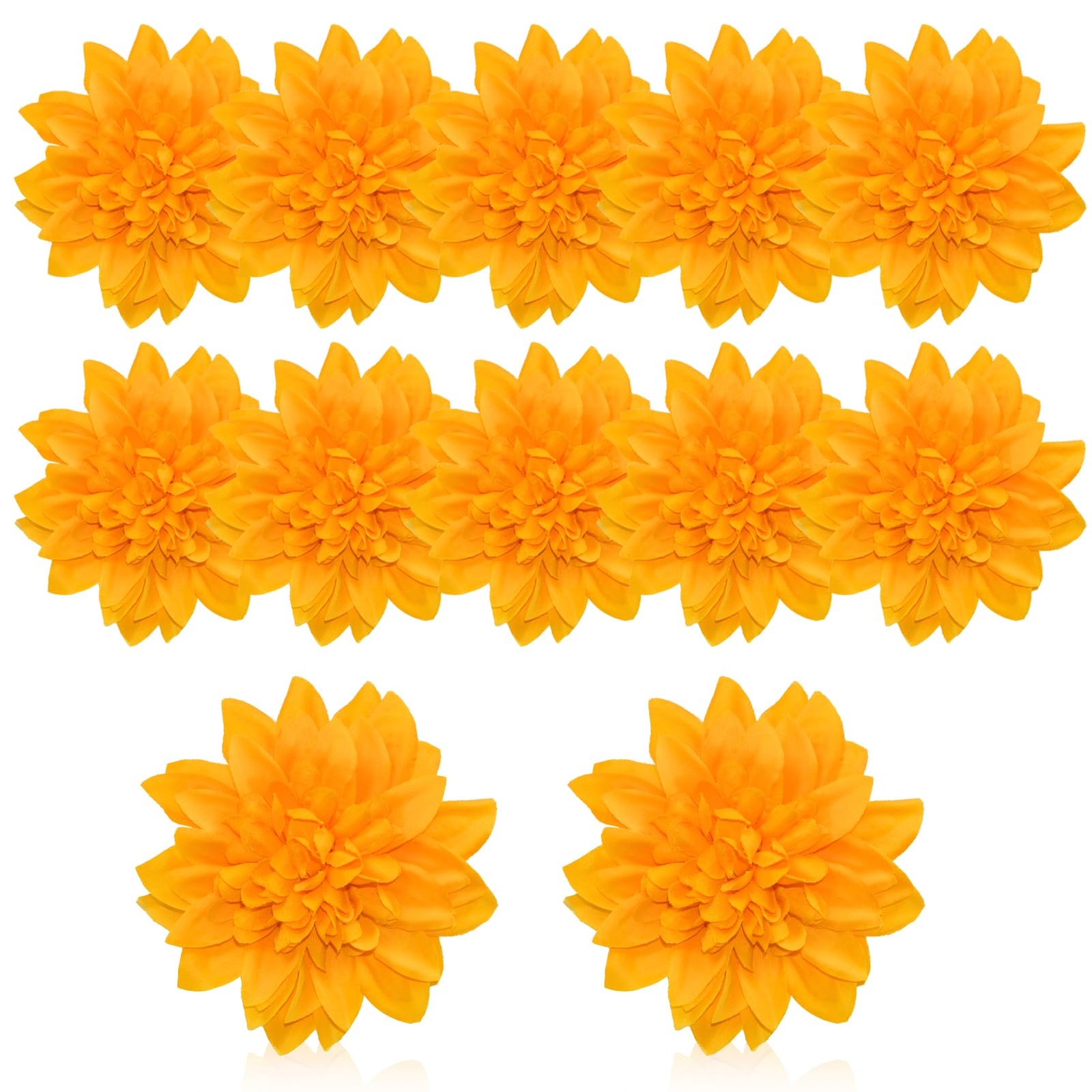 12 Pcs Fake Flowers Stemless Dahlia Flower Heads, 3.9 inch Dahlia Orange Arti…