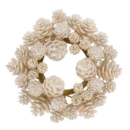 Yuletide Frosted Pinecones Candle Ring / Wreath 3″ Inner Dia. Christmas Winter