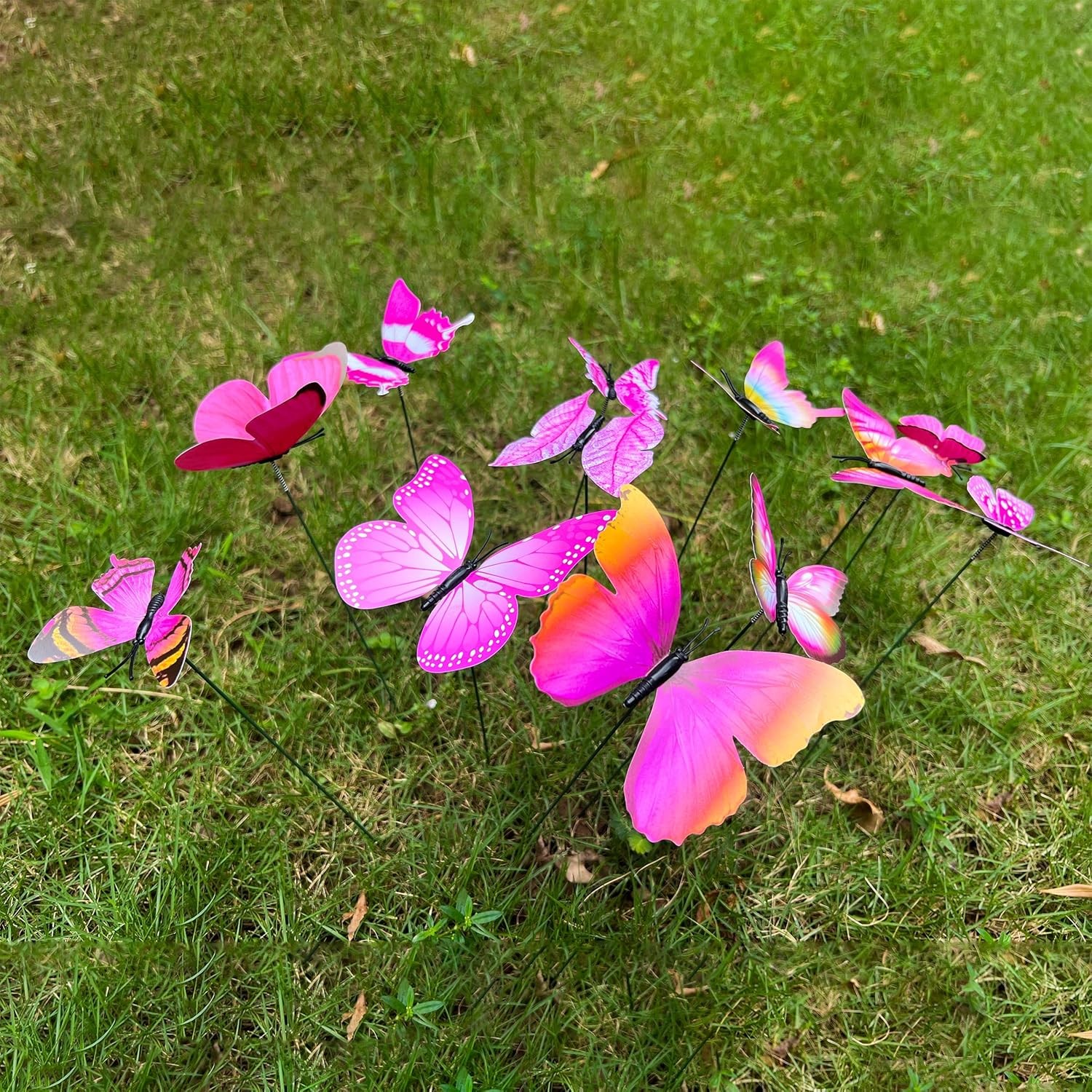 12pcs Pink Butterfly Plant Stakes Garden Decor Metal Flower Pot Sticks