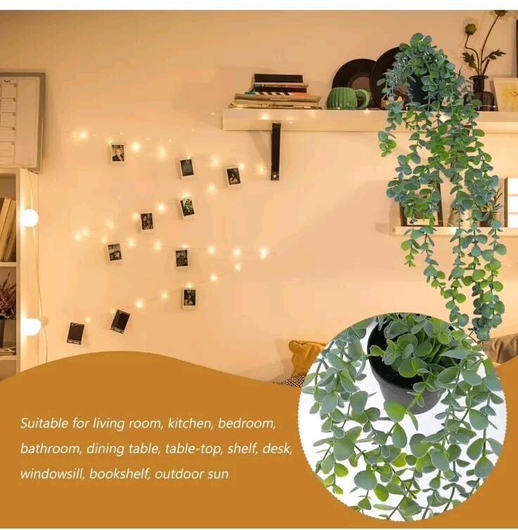 Artificial Hanging Plants for Shelf Fake Potted Greenery Plant Faux Mandala