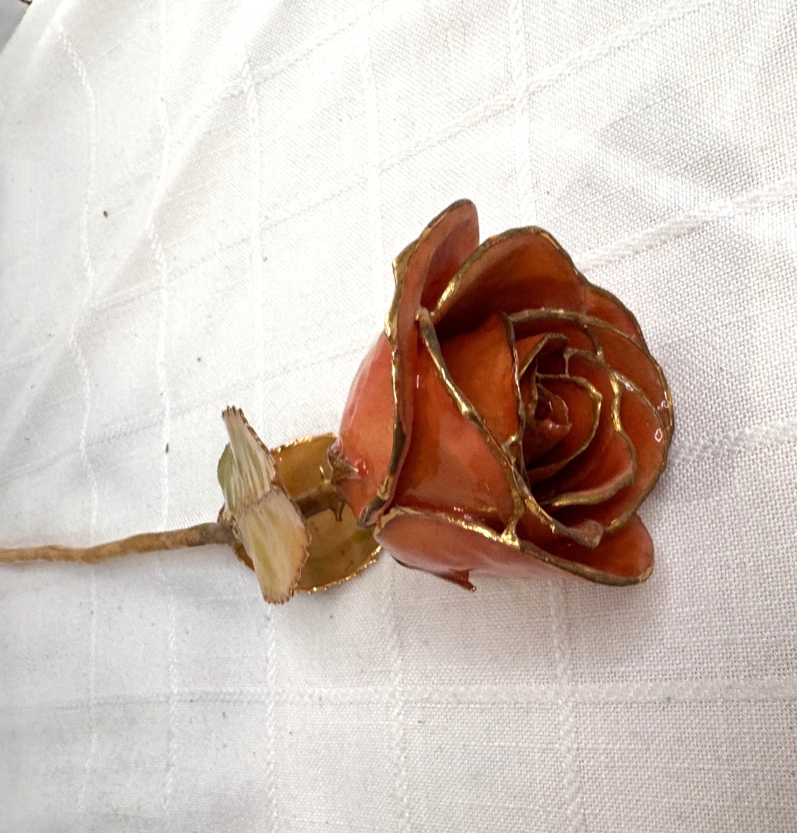 Orange Lacquered Rose with Gold Trim Unique Gift Free Shipping