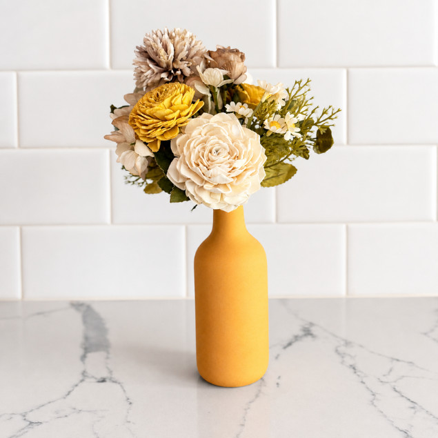 Sola Wood Silk Flower Arrangement Yellow Ceramic Vase Rustic Home Decor Gift