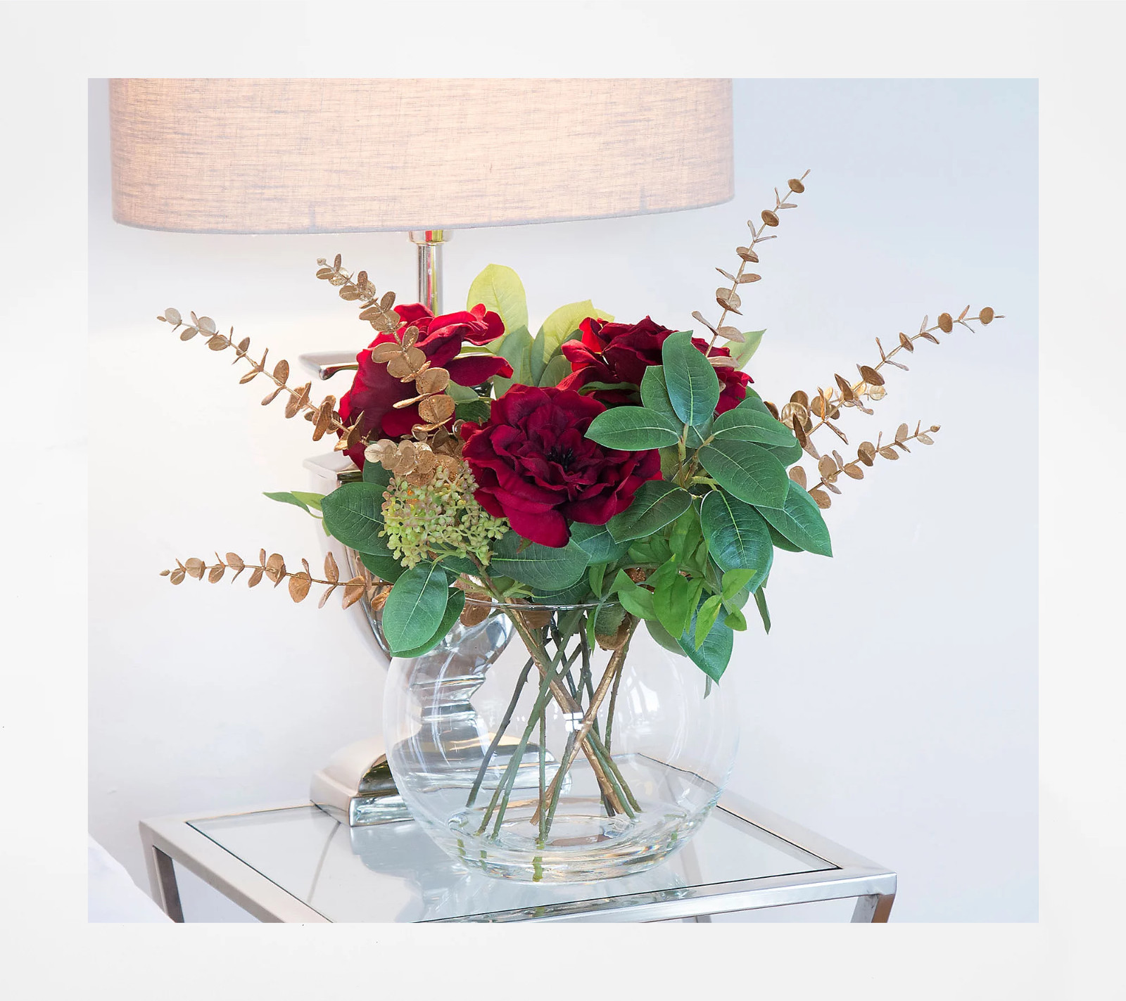 Peony Faux Floral Rose and Glitter Sprig Bouquet