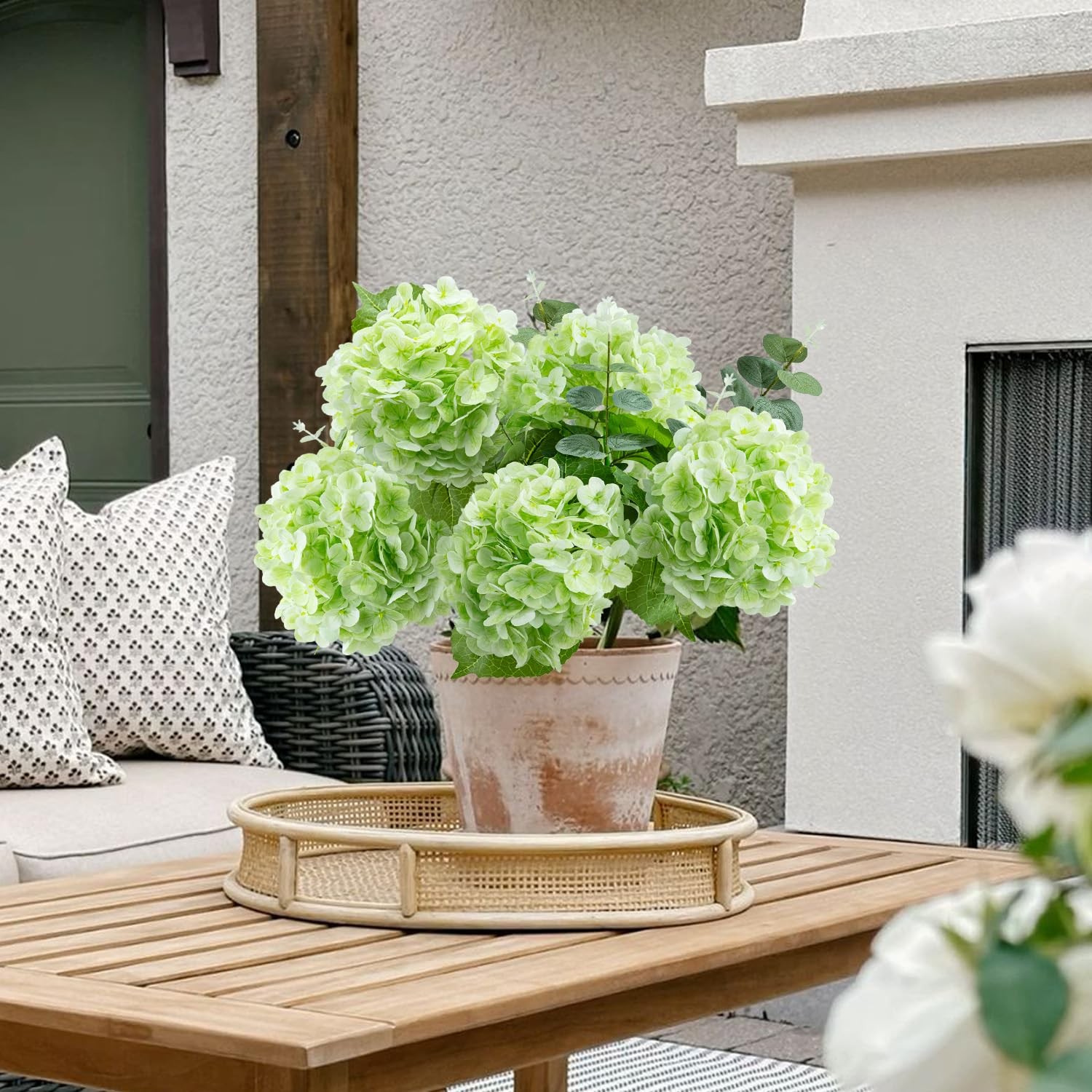 4 PCS Hydrangea Artificial Flowers 20 Inch Latex 2 Eucalyptus Stems Indoor Decor