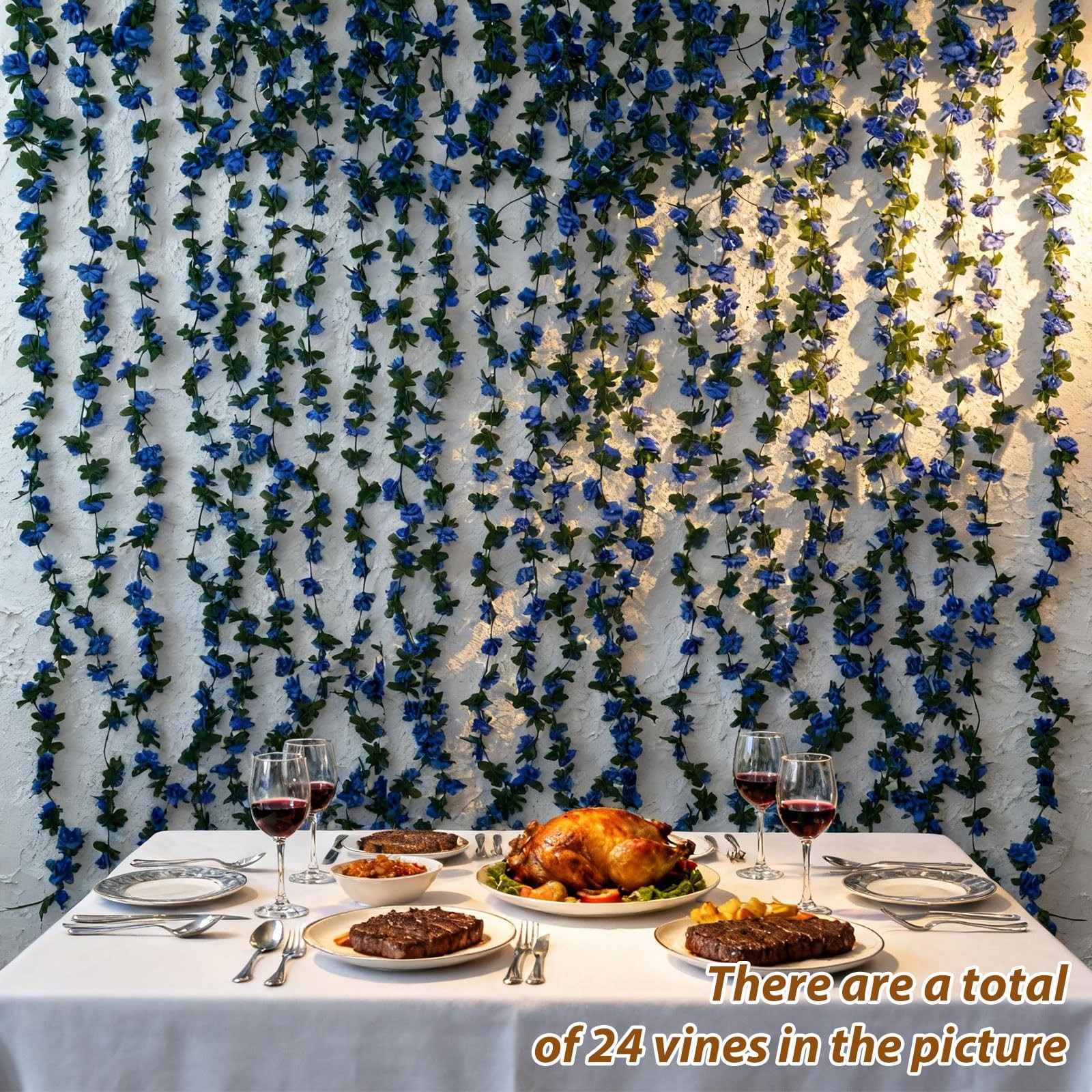 5Pcs 41FT Blue Flower Garland Artificial Rose Arch Vines Fake Spring Floral G…