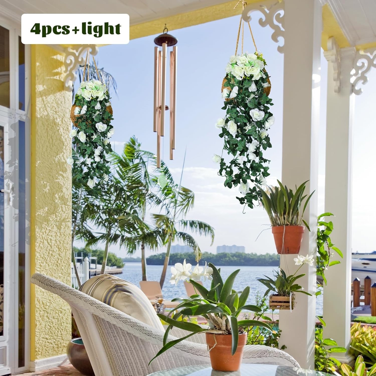 Vibrant White Artificial Rose Vines – 4pcs with 30 LED Lights for Celebrations