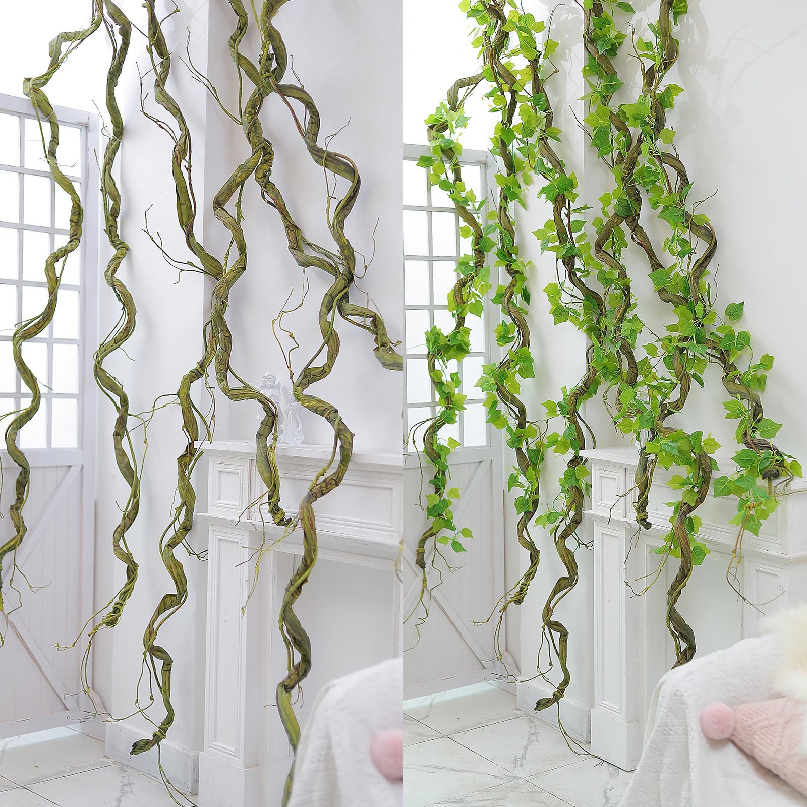 118inch Large Bendable Green Tree Branches Artificial Wall Hanging Grape Vine…