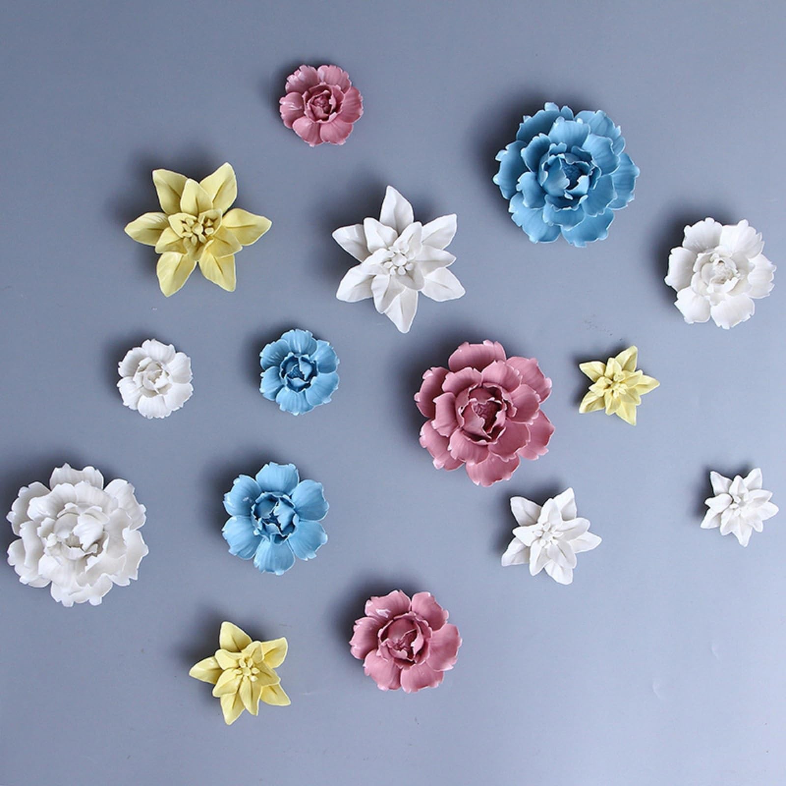 Ceramic Flower Wall Decor Handmade 3D Wall Art Hanging Sculpture White Flower…