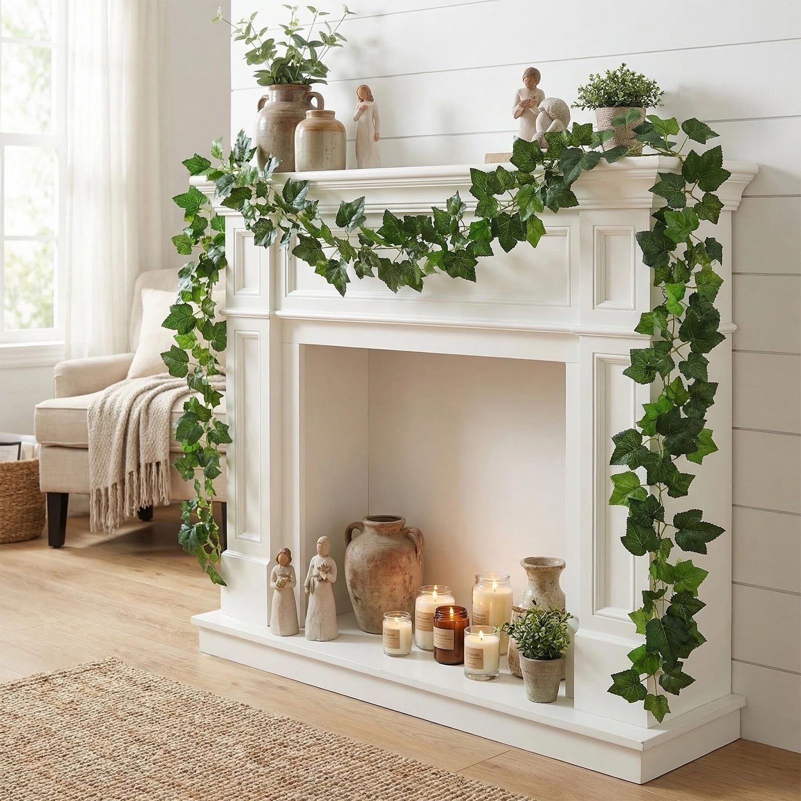 2Pcs 157″ Fireproof Faux Grape Vine Garland – Bendable Silk Ivy Leaves for Home