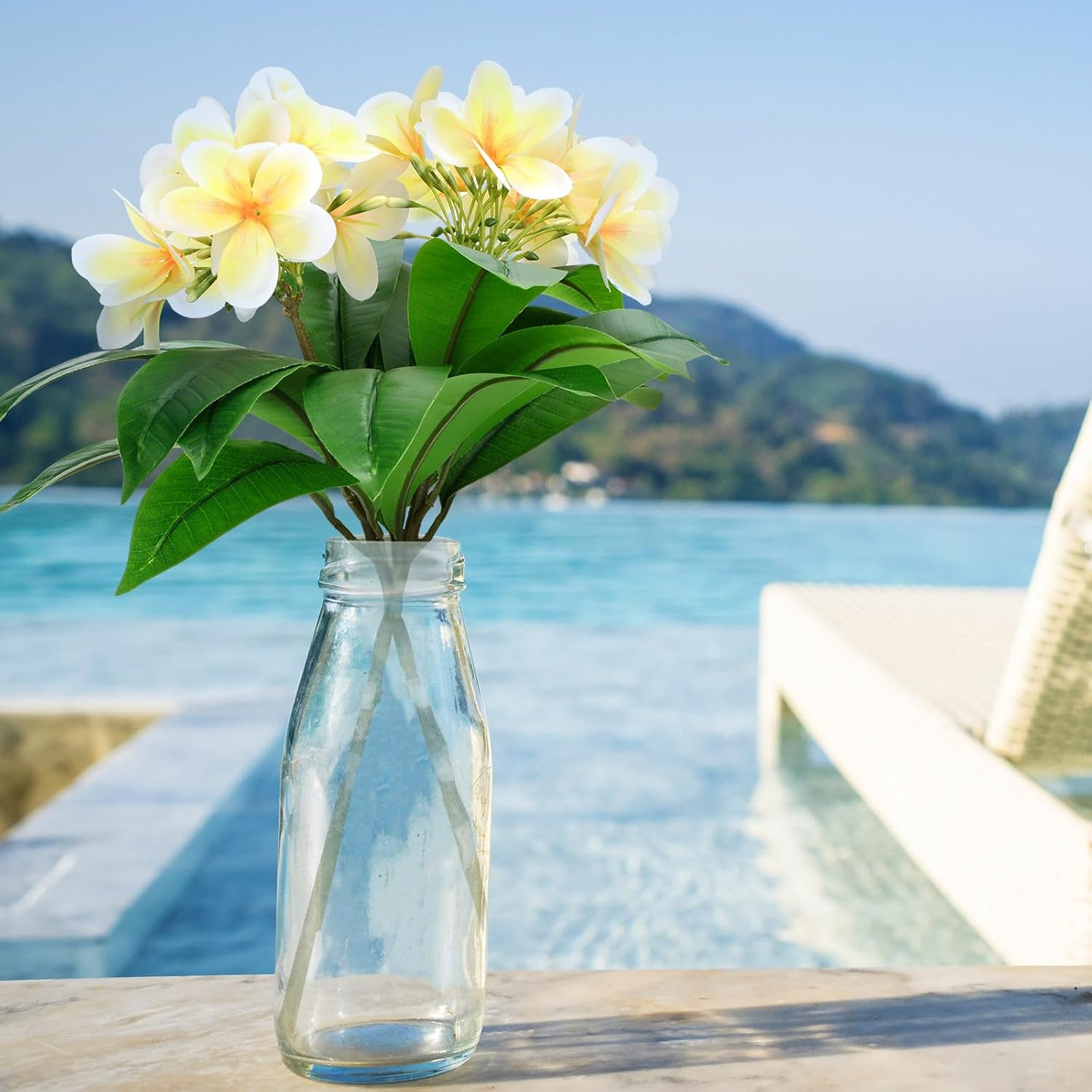 6 Pcs 17.3″ Yellow Artificial Plumeria Flowers for Home & Wedding Decor