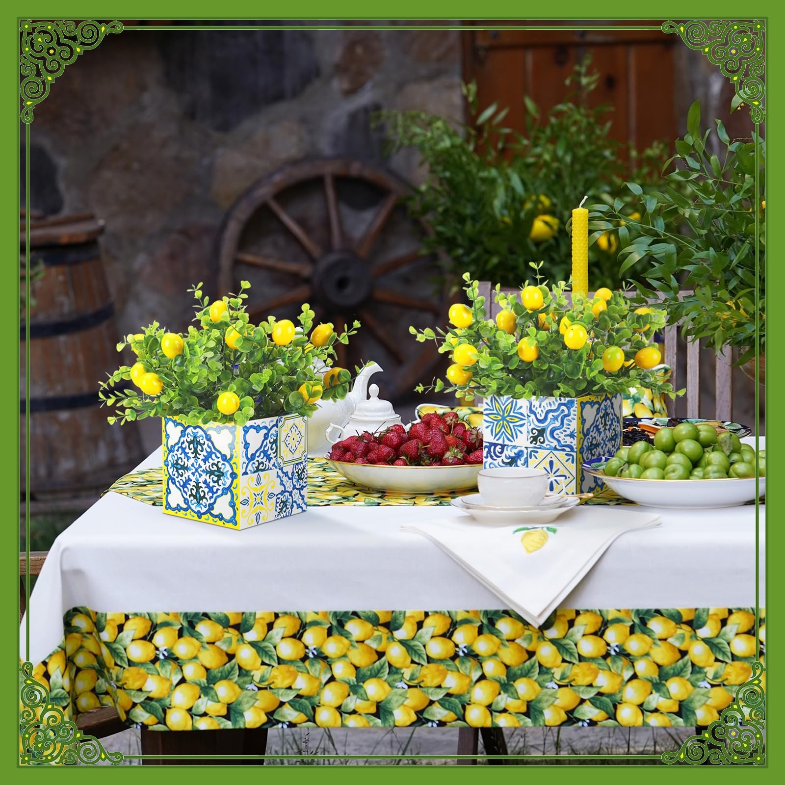 Giegxin Blue Tiles Lemon Table Centerpiece Decor Amalfi Coast Box Decorations…