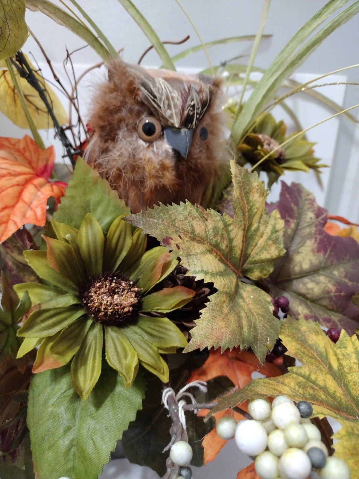 Home Decor Fall Owl Arrangement 14″ Tall by 12″ Wide.