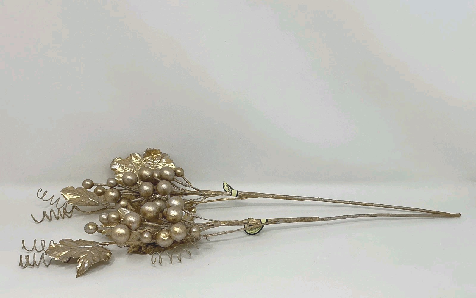 Silver and Gold Berry Leaf Floral Pick 22” L 2 Picks Christmas Vase Filler NOS